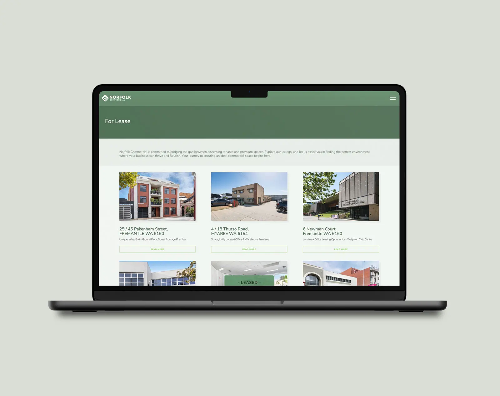 rebranding Norfolk Commercial Perth Website Design shown.